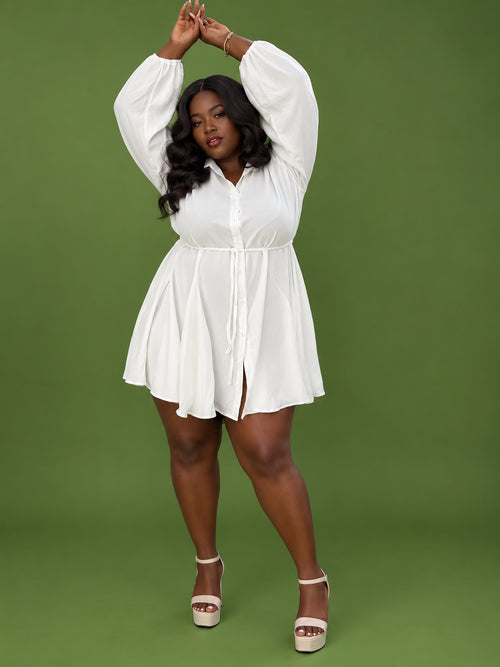 Robe blanche ceinturée manches longues grande taille FEELYOURSELF by KéKé